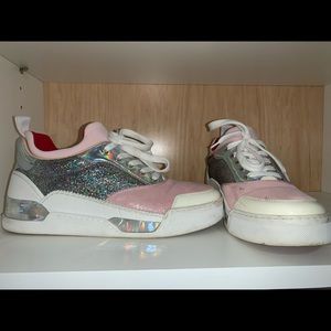 Christian Louboutin Iridescent Pink and Silver Sneakers